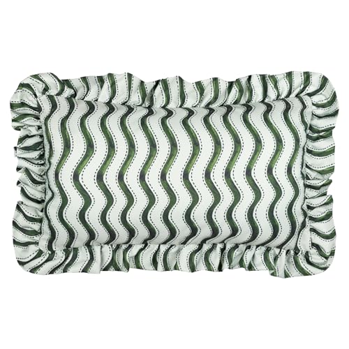 furn. Summer Solstice Wiggly Stripe Cushion Cover – Water Resistant Striped Ruffle Edge Outdoor Decorative Case (Green - 30x50cm)