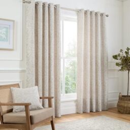 "Curtina - Natural Linen Floral & Bird Woven Curtains W66 x L90"" (168 x 229cm) - Cream Eyelet Curtains with Flowers - Traditional Curtains & Drapes for Living Room & Bedroom - Jacquard Thermal Curtains"