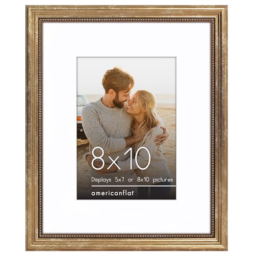 Americanflat Vintage Frames - 8x10 Picture Frame with Elegant Beaded Accents and Shatter-Resistant Glass - Use as 5x7 Frame or 8x10 Frame Without Mat - Gold Antique Style Frames for Tabletop and Wall