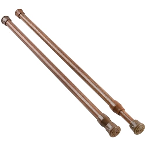 "KXLife Tension Curtain Rod No Drill 16-28"", Adjustable Spring Rod, 2Pcs - Oak, Expandable Tension Mounted, Renter Friendly, Non-Slip Ends, for Window, RV, Closet"