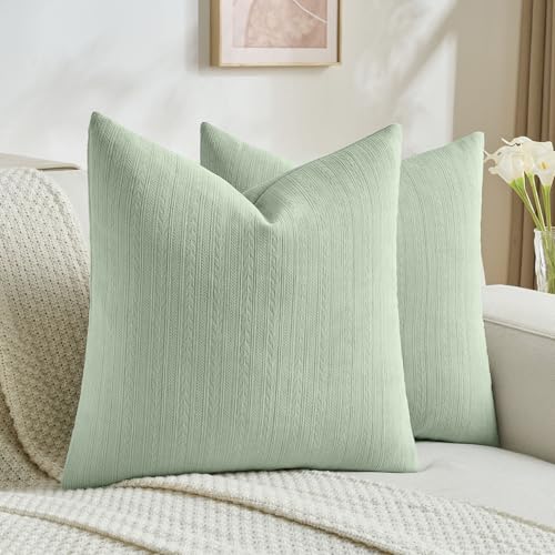 FUTEI Sage Green Decorative Throw Pillow Covers 24x24 Inch Set of 2,Soft Cozy Wheat Ear Striped Patterns European Cushion Cases,Modern Home Decor for Couch Bed Living Room