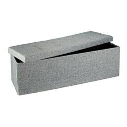 Relaxdays Folding Storage Bench XL, 38 x 114 x 38 cm, Foldable Ottoman Footstool, with Lid, Fabric, Grey
