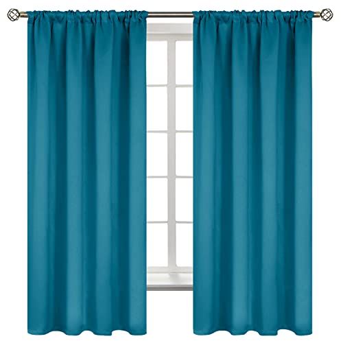 BGment Rod Pocket Blackout Curtains for Bedroom 63 Inches Length - Thermal Insulated Room Darkening Curtain for Living Room, Peacockblue, 42 x 63 Inch, 2 Panels