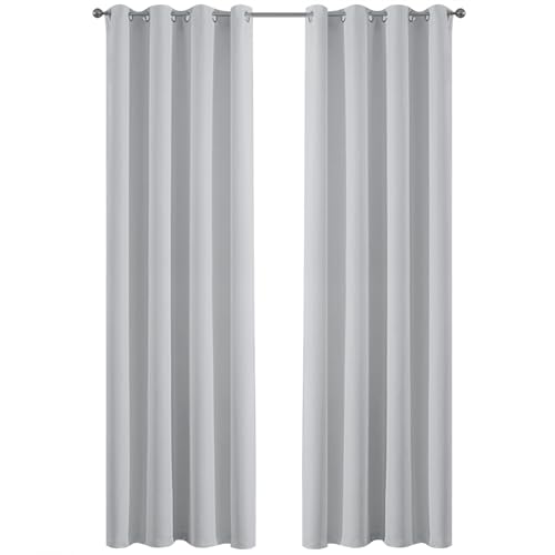 2 Panels Yakamok Insulated Grommet Noise Blocking Blackout Curtains with 2 Ties for Bedroom/Living Room, Polyester Blend, Platinum, 52Wx84L