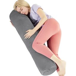 1 MIDDLE ONE Round Cervical Roll Cylinder Bolster Body Pillow with Removable Velvet Cover, Luxury Fluffy Plush Roll Pillow for Adults, 47” x 7.87”Wide,Grey