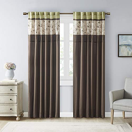 Madison Park Serene Embroidered Room Darkening Rod Pocket/Back Tab Treatment Curtain Window Panel Drape for Bedroom Livingroom and Dorm, 50x84, Green