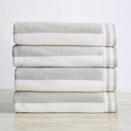 Large Beach Towel Set of 4 - Soft Cabana Striped Beach Towels for Adults and Velour Pool Towels with 100% Cotton - Lightweight Quick Dry Beach Towel Pack and Cute Beach Towel for Women and Men