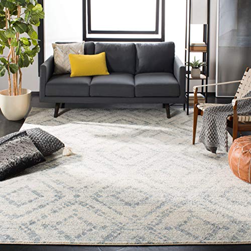 Safavieh Modern Rug for Living Room, Dining Room, Bedroom - Adirondack Collection, Short Pile, in Ivory and Light Blue, 120 X 120 cm