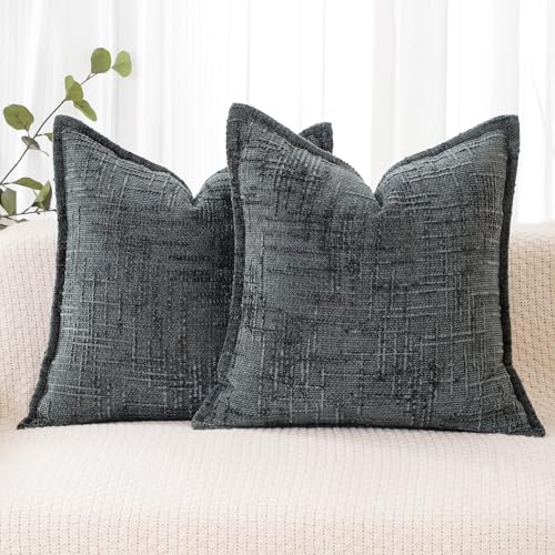 HPUK Chenille Throw Pillow Covers 18x18 Inch, Soft Woven Texture, Set of 2 - Plush woven texture, invisible zipper, couch sofa bed bedroom living room decor, square cushion covers, inserts not included