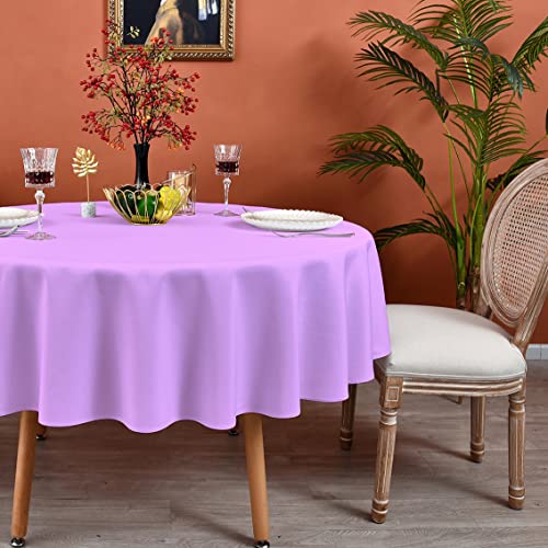 MEANMOY Lavender Round Tablecloth 90 Inch Water Resistant Table Cloth - 210GSM Light Purple Washable Stain Resistant Circle Table Cloth Wrinkle Free Wipe Clean Polyester for Wedding, Party, Banquet