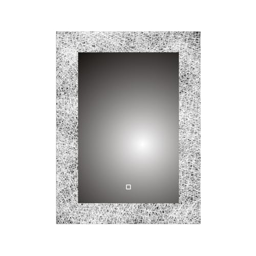 iBathUK Solstice Wall Mounted Rectangular LED Bathroom Mirror, Modern Touch Switch Design with Demister, Copper-Free Silver Mirror in White, 500 x 700mm