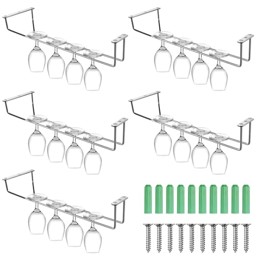 Lemecima Wine Glass Rack Stainless Steel Wine Glass Holder 4Pack, 14 inch Hanging Stemware Rack for Bar Kitchen Cabinet
