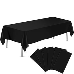 "tujol Black 6 Pack Plastic Table Cloth 54"" x 108"", Disposable Tablecloths Rectangle Table Cover, Plastic Table Cloths for Parties"