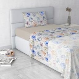 Fashion Bed Sheet Set, Made in Italy, Soft Microfibre Bed Set, Fitted Sheet, Top Sheet 150 x 270 cm and Pillowcase with Inner Flap, Single, Spirals