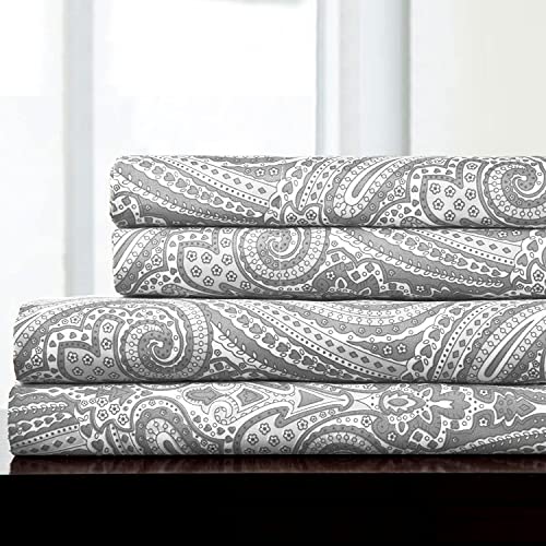 California King Sheet Sets - Breathable Luxury Sheets with Full Elastic & Secure Corner Straps Built In - 1800 Supreme Collection Cal King Deep Pocket Bedding, Sheet Set, California King, Paisley Gray