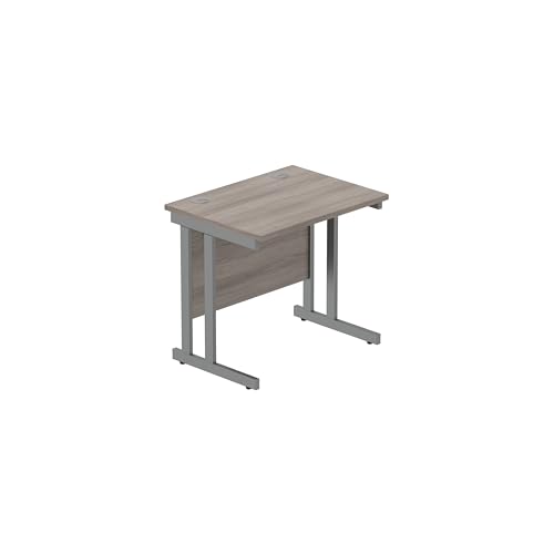 Office Hippo Heavy Duty Rectangular Cantilever PC Desk, Table, Home, Integrated Cable Ports, 5 Yr Wty, Graphite Frame, Alaskan Grey Oak, 120 x 80 cm
