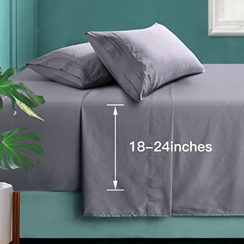 Manyshofu Extra Deep Pocket Queen Sheets, Grey Microfiber, 4 Piece - 1800 Thread Count, Ultra-Fine Microfiber, Fits Up To 24 Inches Deep, Wrinkle And Fade Resistant, Machine Washable