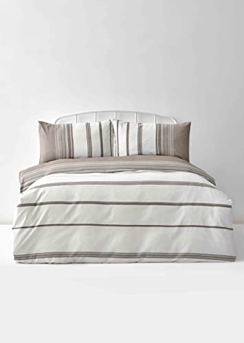 KARACA Home Dobby Woven Double Duvet Cover Set - Brown Duvet Covers with Zip & Pillowcases - Double Bedding Set with Cotton & Viscose, Soft & Embroidered Texture Bed Set