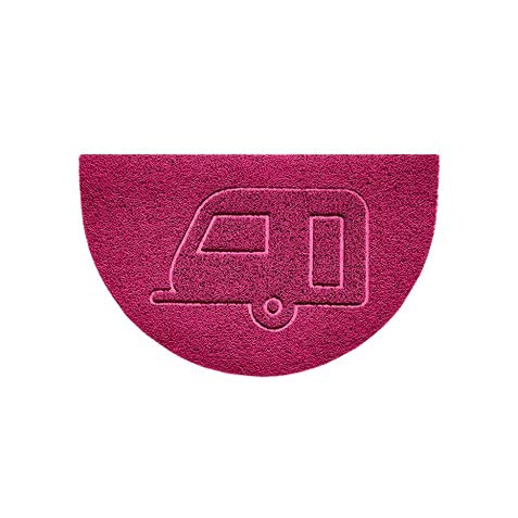 Nicoman Embossed Halfmoon Half Circle Door Mat Dirt-Trapper Jet-Washable Doormat 70x44cm (Pink, CARAVAN Shape) - Use Indoor or Sheltered Outdoor