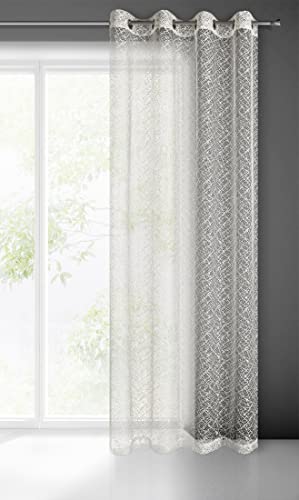 Eurofirany AMANDA Net Curtain with Eyelets - 1 Pc, Window Curtain, Transparent, Sheer Curtain for Living Room Bedroom Children's Room Dining Room, W55 x L98, Cream