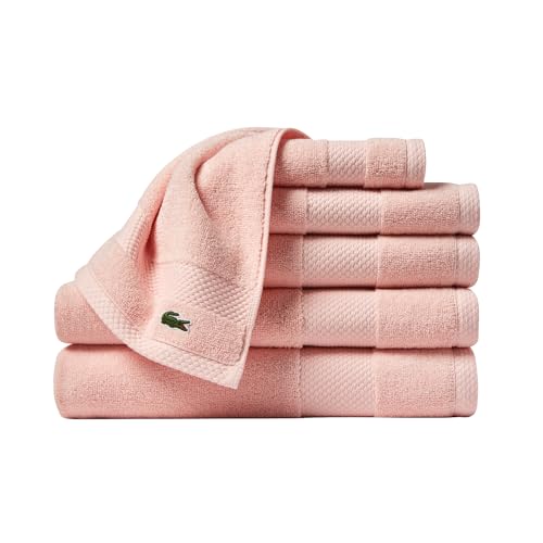 Lacoste Heritage Supima 6 Piece Cotton Towel Set with 2 Bath Towels, 2 Hand Towels, 2 Bath Towels, Light Pink, Highly Absorbent and Quick Dry
