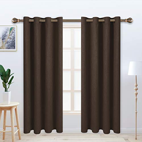 LORDTEX Linen Look Textured Blackout Curtains with Thermal Insulated Liner - Heavy Thick Thermal Insulated Noise Reduce Grommet Window Drapes for Bedroom, 50 x 84 Inches, Chocolate, Set of 2 Panels