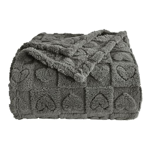 "GIOKARNNA Heart Checkered Throw Blankets, for Love Mother Friends Pets,280 GSM Super Soft Warm Lightweight Fluffy Bed Blanket for Women Anniversaries(Gray,60""x80"")"