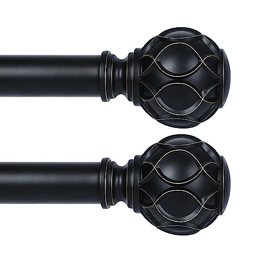TANGWIN 2 Pack Black Curtain Rods, 48-84 Inch(4-7ft), 1 Inch Adjustable, Heavy Duty, Netted Texture Finial, Single Window, Matte Black