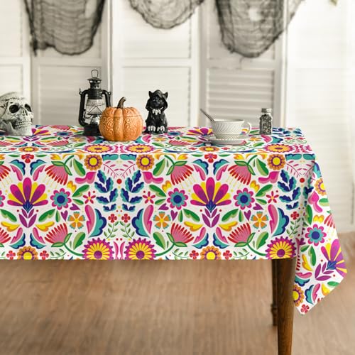 Horaldaily Mexico Tablecloth 60??140 Inch Rectangular, Cinco De Mayo Fiesta White Washable Table Cover for Party Picnic Dinner Decor