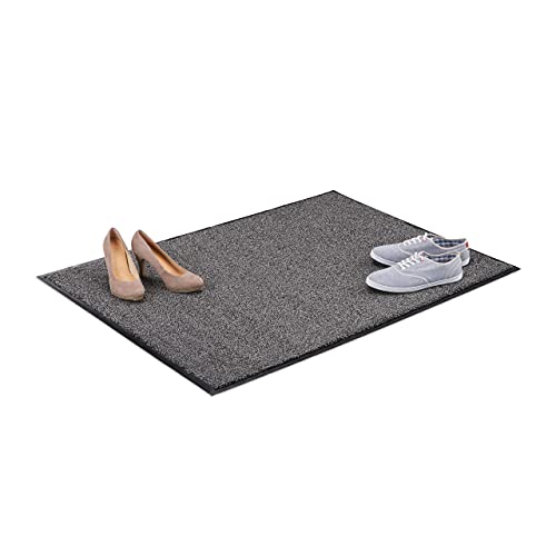 Relaxdays Grey Dirt Trapping Mat, Indoor Doormat, Large Dirt Catcher, Thin Door Mat, 90x120 cm, Black-Grey