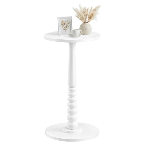 VASAGLE MARIEL Collection - Round Side Table, Small Drink End Table for Small Spaces, Accent Nightstand, Solid Wood Leg, Mid-Century Modern, for Living Room Bedroom, Cloud White LET293WB02