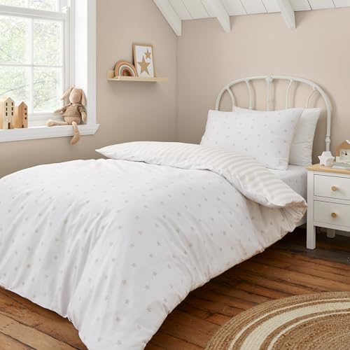 Bianca Mini Star & Stripes Reversible Cotton Single Duvet Cover Set with Pillowcase Natural