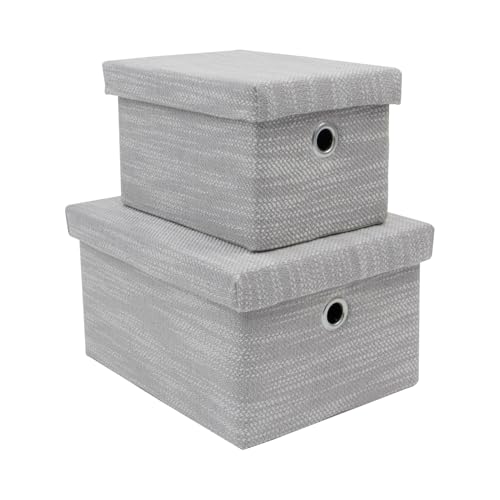JVL Serena Set of 2 Rectangular Storage Baskets with Lids, Practical Home Organisation, Light Grey