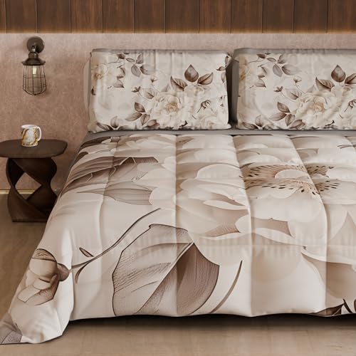 PETTI Artigiani Italiani - Winter Quilt, Winter Duvet, Double Sided Single Quilt Solid Colour and Digital Floral Print 04 133, 100% Microfibre, Made in Italy