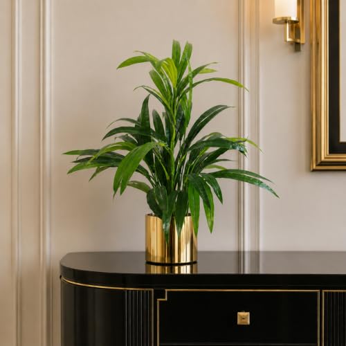 Leaf 65cm Artificial Realistic Bamboo Shrub Plant with Gold Metal Planter