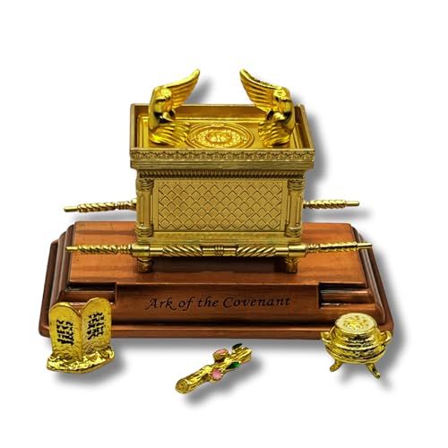 3 ARCHES USA The Ark of The Covenant Model Gold Plated Table Figurine Replica with Contents (Aaron???s Rod-Manna-Ten Commandments)-4.3???x 2??? x 3??? Small Size