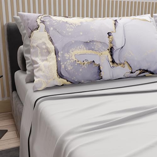PETTI Artigiani Italiani - Cotton Sheets with Pillowcases in Digital Print, French Queen, Complete Top and Bottom Sheet with Corners, Grey, 100% Made in Italy