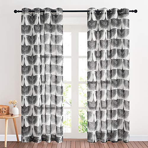 "KGORGE Semi Sheer Curtains 52"" W x 108"" L 2 Panels Black- Bird Pattern - Dandelion Bird Farmhouse Curtains Thermal Insulating Window Treatment for Kids Playroom, Bedroom, Living Room"