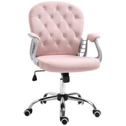 Vinsetto Office Chair, Velvet, Rolling Wheels, for Work, Pink - Swivel Desk Vanity Chair, with Adjustable Height, for Home Study