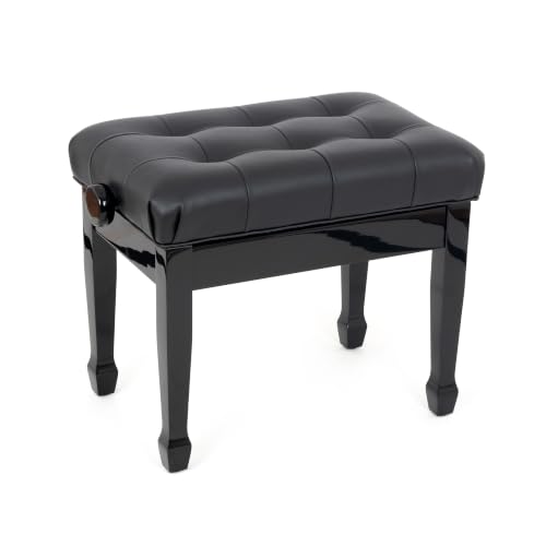 Musisca HY507 concert piano stool with comfortable, padded real leather seat and black gloss finish