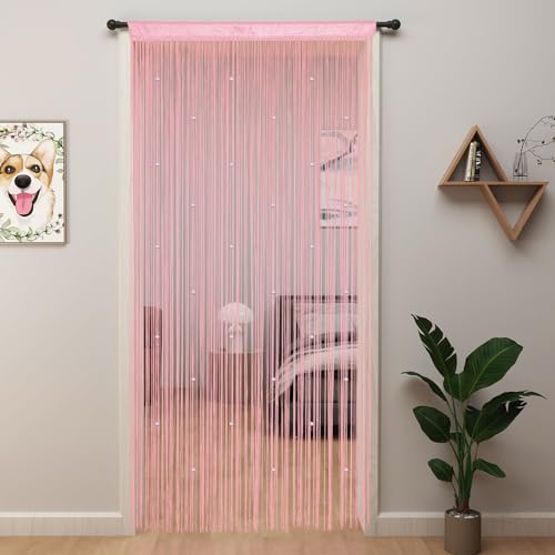 "YIIBAII Beaded Curtain Beaded Curtains for Doorways Crystals Suitable for Interior Hanging Decoration and Partitions Closet Curtains (Pink, 39""x110"")"