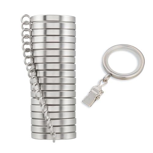 MODE Cambria Designer Series - Premium Easy Glide 18 Count Curtain Rings - Metal with Smooth, Quiet Nylon Inserts with Clips - 1-3/8 inch Diameter (1-1/8 inch Inside Diameter) - Brushed Nickel