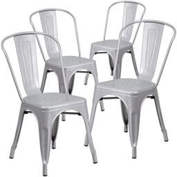 Flash Furniture Luke Commercial Grade 4 Pack Silver Metal Indoor-Outdoor Stackable Chair