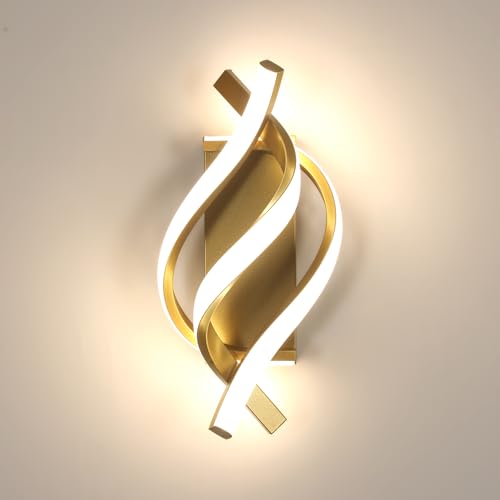 Comely LED Wall Light Indoor, 22W Gold Spiral Modern LED Wall Lamp Warm Light 4500K, Wall Lighting Fixtures for Living Room Bedroom Dining Room Hallway