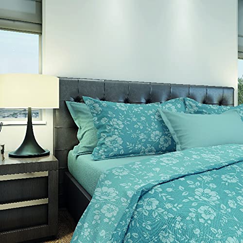 Homemania Peonies Bedding-Double, Fitted Sheet, Pillowcase, Light Blue, White Cotton, 240 x 280 cm