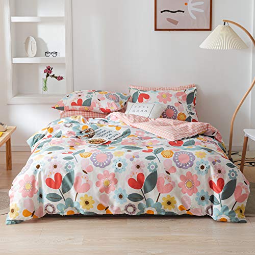TISPLR Floral Duvet Cover Twin 100% Cotton 3 Pieces Bedding Set Fresh Garden Style Flower Branches Pattern Twin Duvet Cover with Zipper Closure, Luxury Soft Breathable Comfy