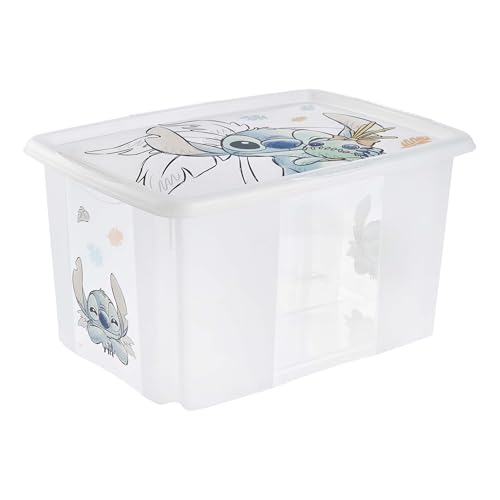 keeeper karolina storage box with lid, 45 l, rotatable and stackable, Design: Stitch, For children, Transparent