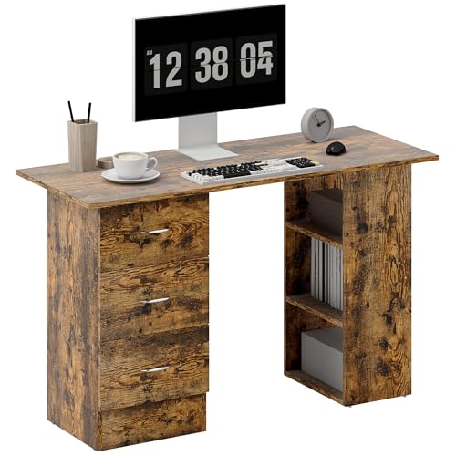 HOMCOM Computer Desk w/Drawers 120 x 49 x 72 cm Rustic Brown