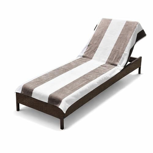 "Superior Classic Lounge Chair Cover Towel, Premium Cotton Oversized Slip Indoor/Outdoor Cabana Stripe Cushion Accent, for Patio Chaise Seat Lounge Chair Cover, 32"" x 102"", Taupe"