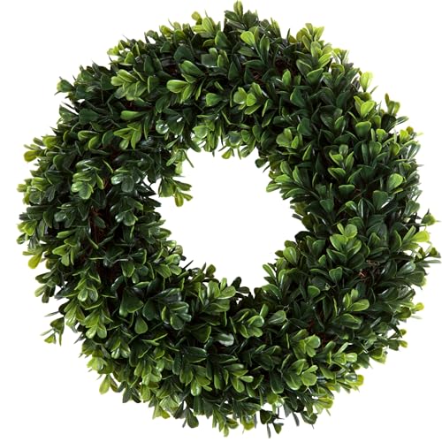 Pure Garden Boxwood Wreath, Artificial Wreath for the Front Door by, Home Décor, UV Resistant - 12 Inches